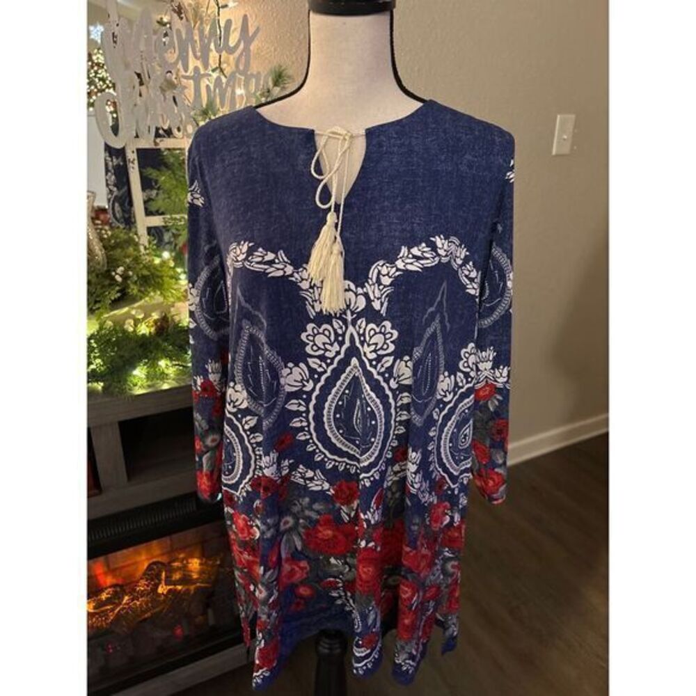 Ali Miles women's blouse medium blue red‎